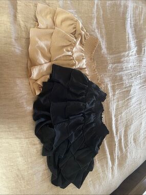 Ruffled Tiered Mini Skorts- Black & Beige